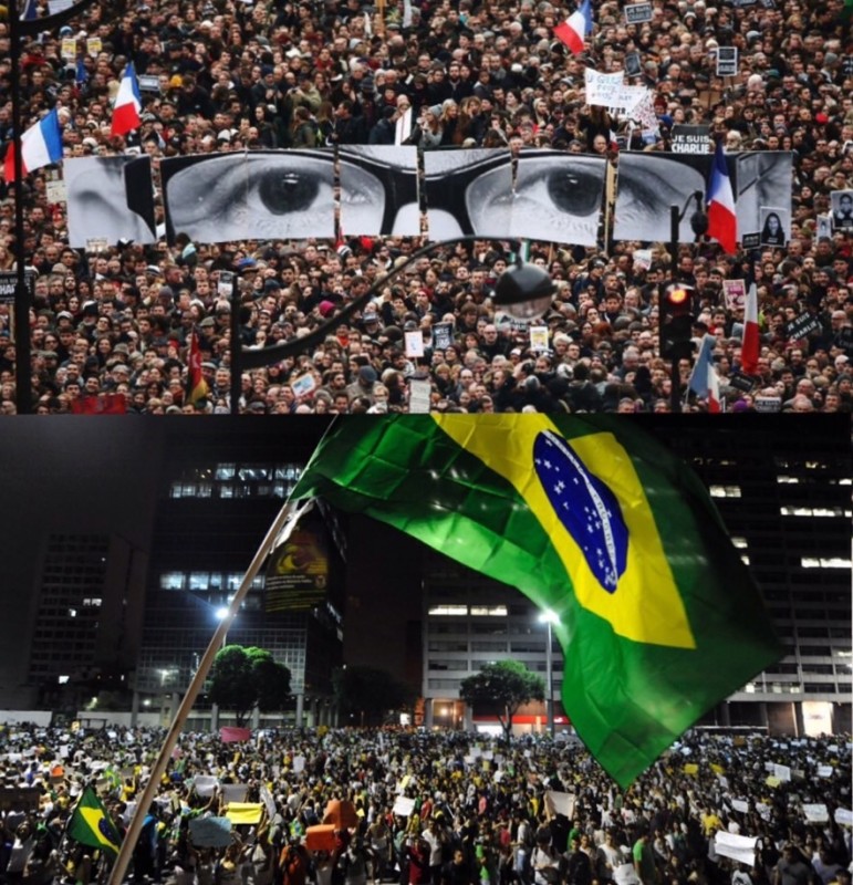 Há protestos e protestos. Há franceses e brasileiros.